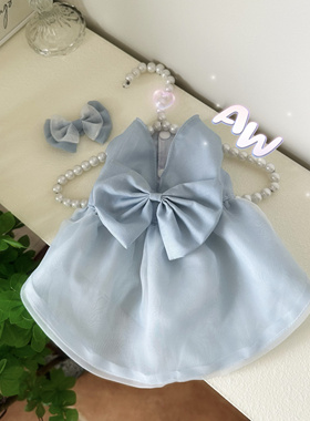 AW原创灰色调可爱蝴蝶结纯棉欧根纱宠物无袖猫咪马尔济斯狗狗衣服