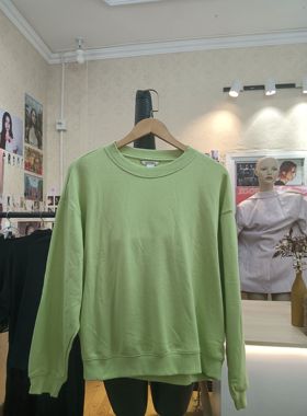monki亮绿色圆领套头长袖宽松卫衣商场撤柜品牌