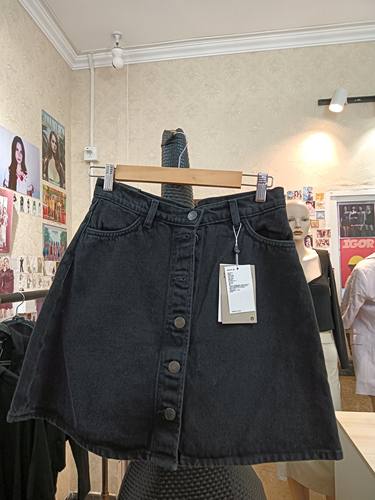monki黑色深灰色牛仔A字裙短裙半身裙商场撤柜品牌