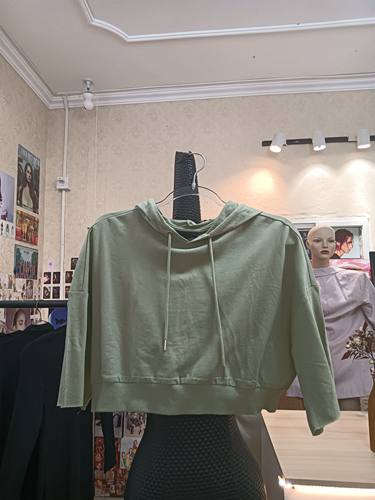 monki绿色中袖抽绳短款连帽卫衣商场撤柜品牌