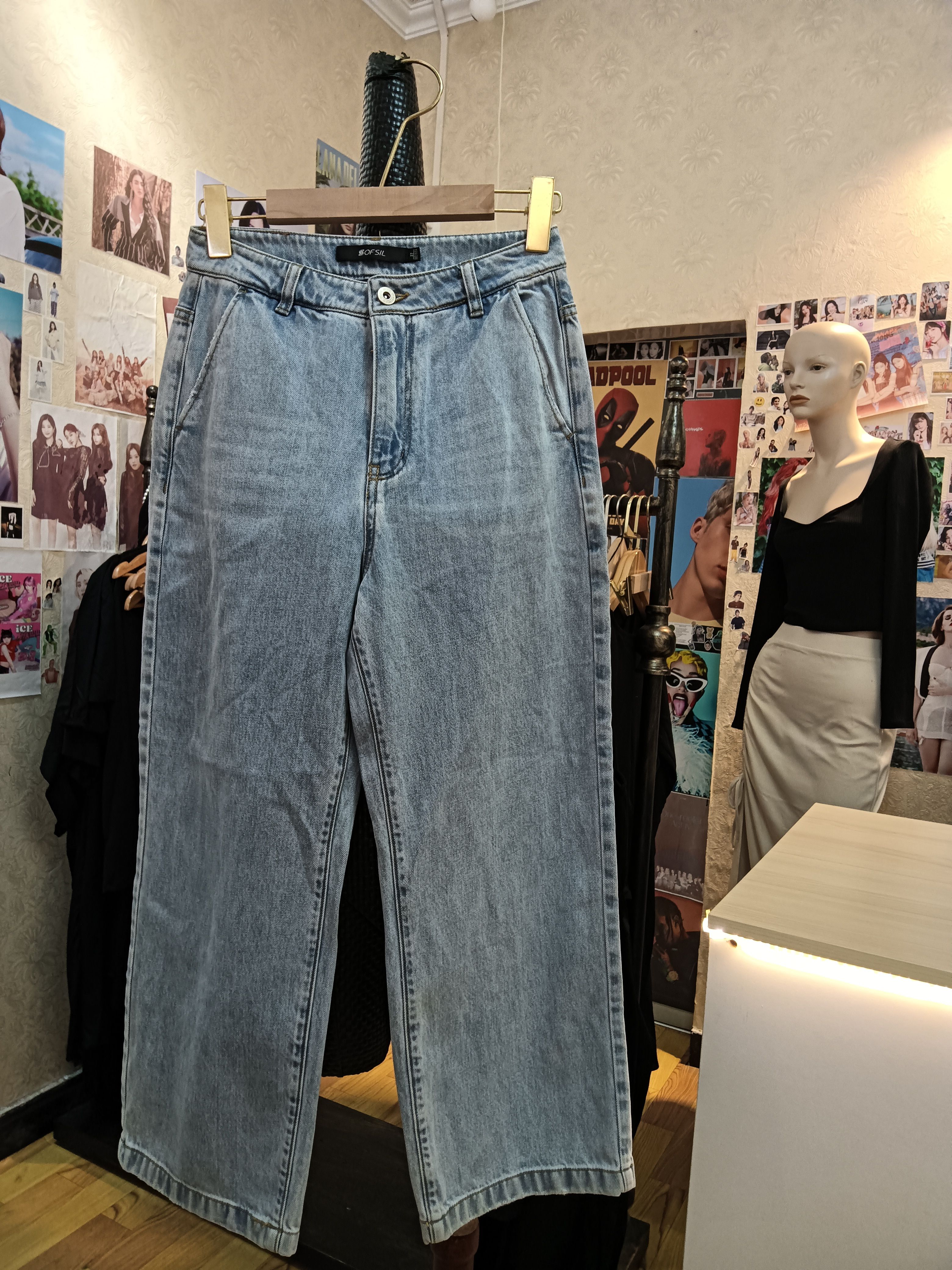 索菲丝尔sofsil浅蓝色直筒牛仔裤高端品牌折扣商场撤柜