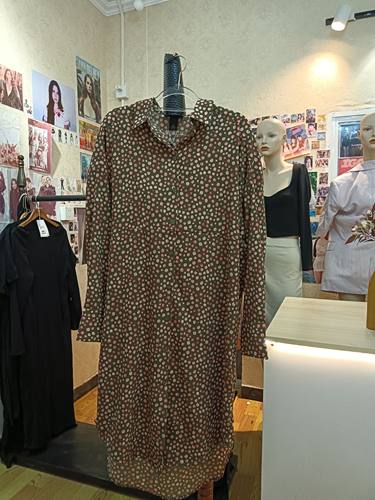 monki粉绿色碎花圆点图案翻领系扣衬衫裙长袖连衣裙商场撤柜品牌