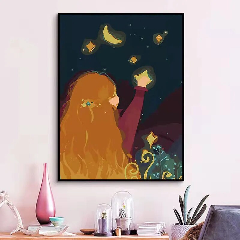 星空少女diy数字卡通动漫涂鸦画图片