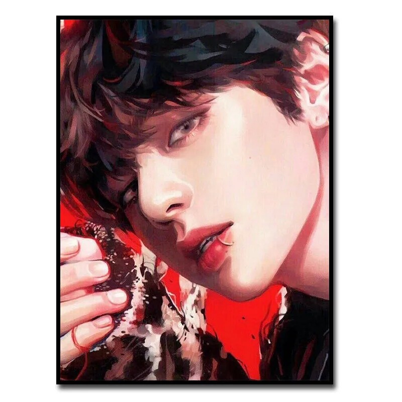 金泰亨v数字油画防弹少年团bts动漫版画画diy油彩画手绘填色明星