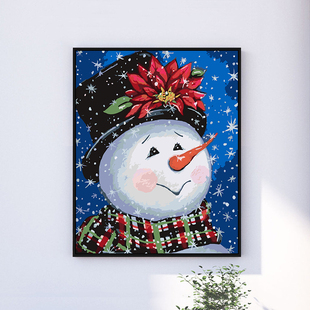 可爱雪人风景圣诞节礼物手工diy填色数字油画创意手绘背景墙挂画