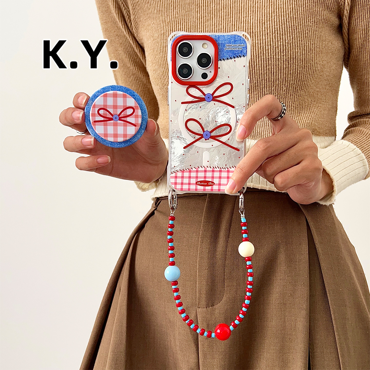 新款蝴蝶结磁吸支架手机壳带挂绳适用于苹果17PROMAX华为mate40PRO背带斜挎小米15ULTRA手提腕带iPhone15/16