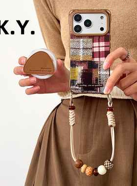 布料格纹新款苹果16promax带支架磁吸手机壳挂绳适用于华为mate80pro可斜挎手提可背苹果小米17系列防摔硬壳