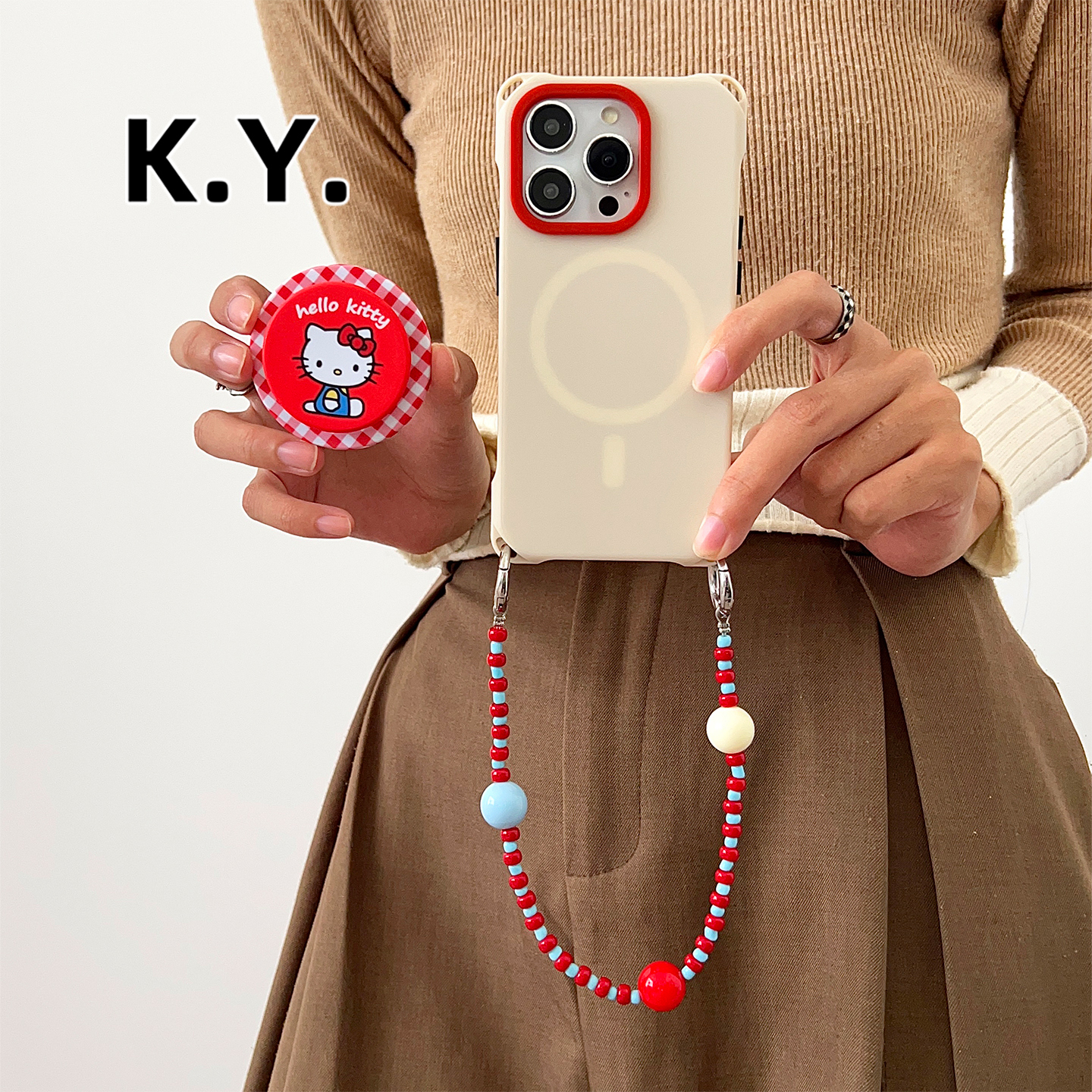 新款凯蒂猫磁吸支架手机壳带挂绳适用于苹果17PRO华为mate70pro斜挎背带P80U四角防摔小米17PM手拎绳vivox100