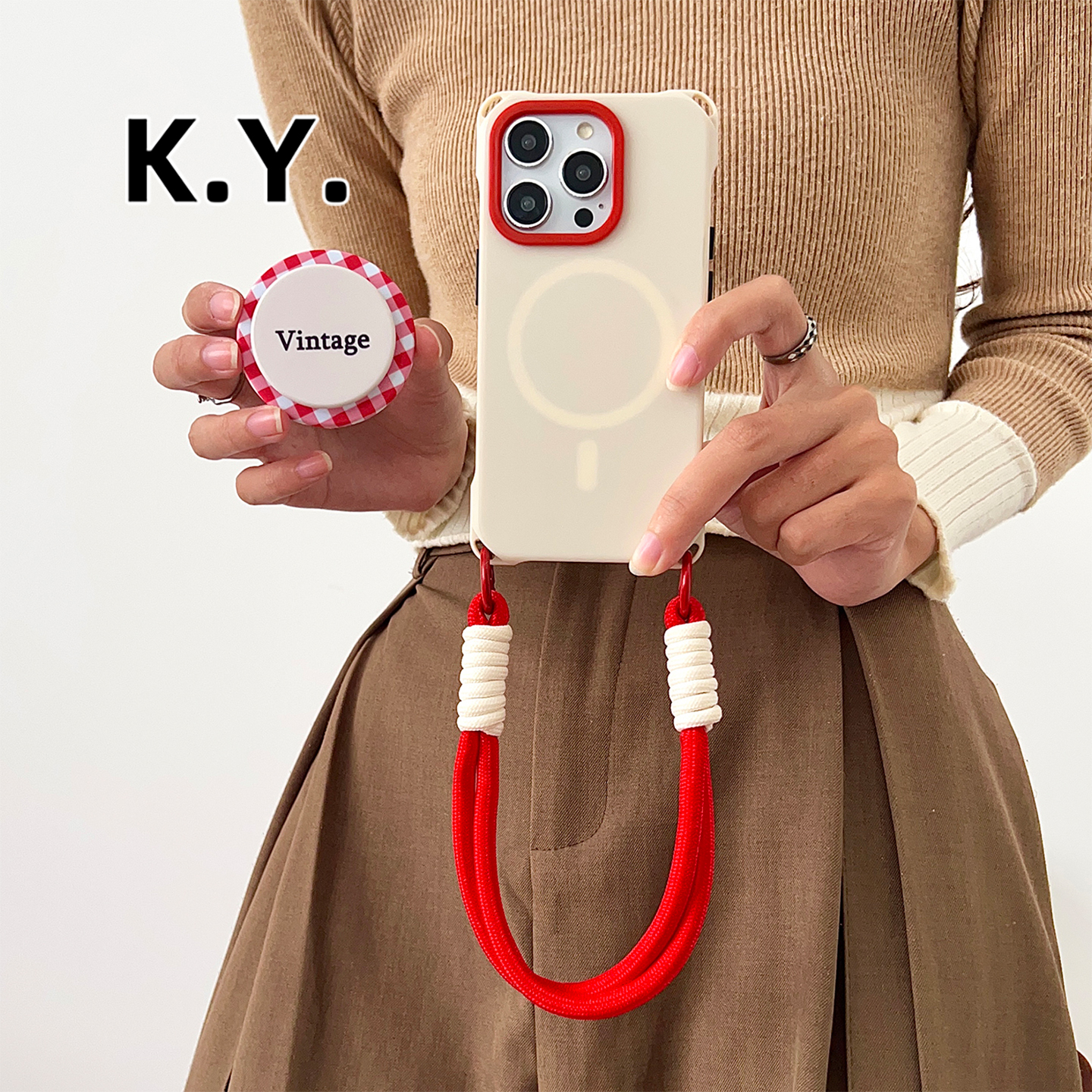 红格英文磁吸支架带挂绳可斜挎手机壳适用于苹果16Promao单肩背带华为MATE60/70四角防摔VIVOX100PRO硬壳17PM