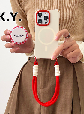 红格英文磁吸支架带挂绳可斜挎手机壳适用于苹果16Promao单肩背带华为MATE60/70四角防摔VIVOX100PRO硬壳17PM