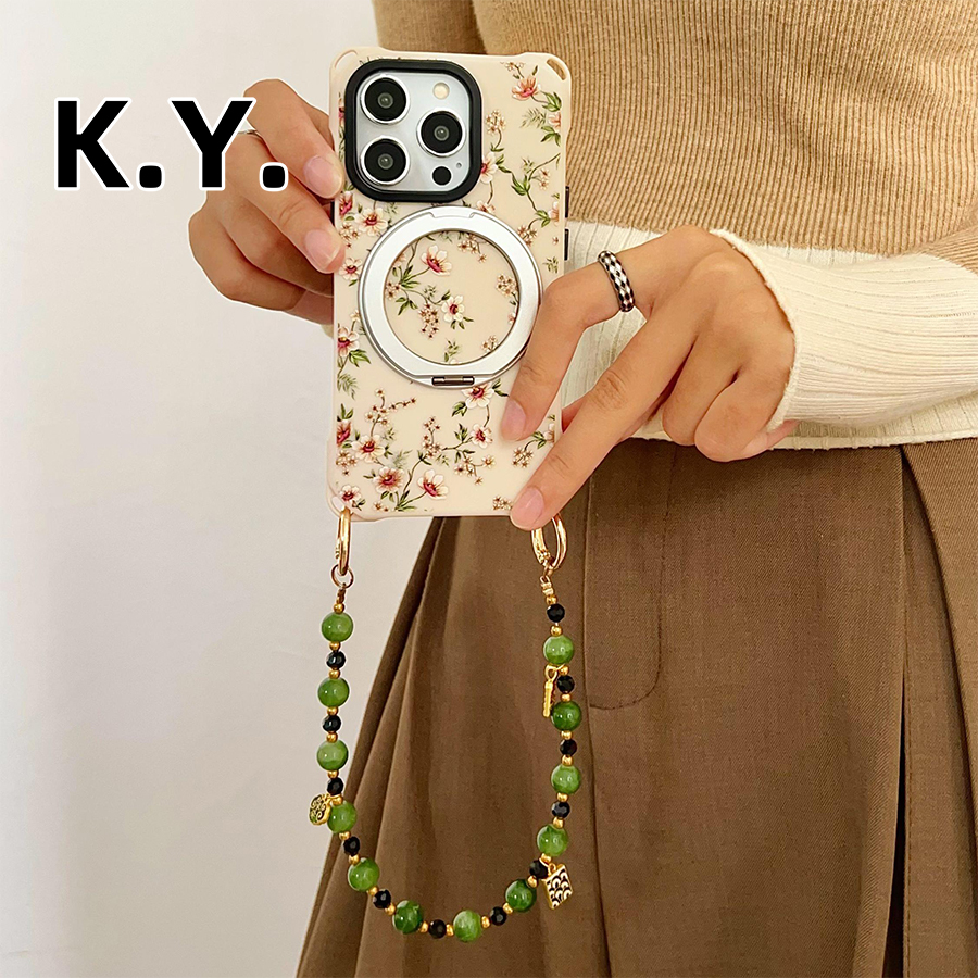 小众碎花360°旋转支架手机壳带挂绳适用于苹果16promax华为MATE70PRO斜挎可背VIVOX200防摔小米15磁吸支点壳