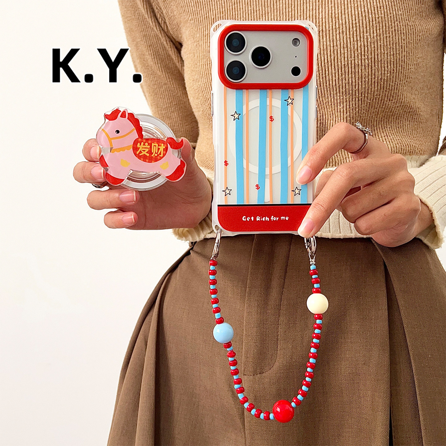 条纹蓝红磁吸支架手机壳带挂绳适用于苹果17PROMAX华为mate80pro背带斜挎iphone16pro四角开孔华为mate70pro,3C数码配件,手机保护套/壳,淘宝优惠券,粉丝福利购,淘宝优惠卷