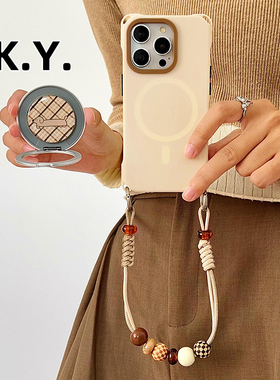 创意腊肠狗磁吸支架手机壳带挂绳适用于苹果17/16Pro华为mate60/70四角开孔14u防摔vivox200s硬壳pura80