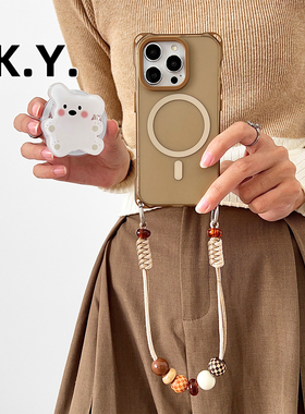 新款苹果17promax白色考拉支架磁吸手机壳带挂绳适用于华为mate70斜挎可背苹果16pro保护壳vivox200四角开孔