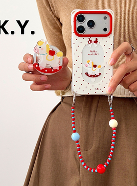 红点马年磁吸支架手机壳带挂绳适用于苹果16PRO华为mate60pro背带斜挎iphone17promax四角开孔华为mate80pro