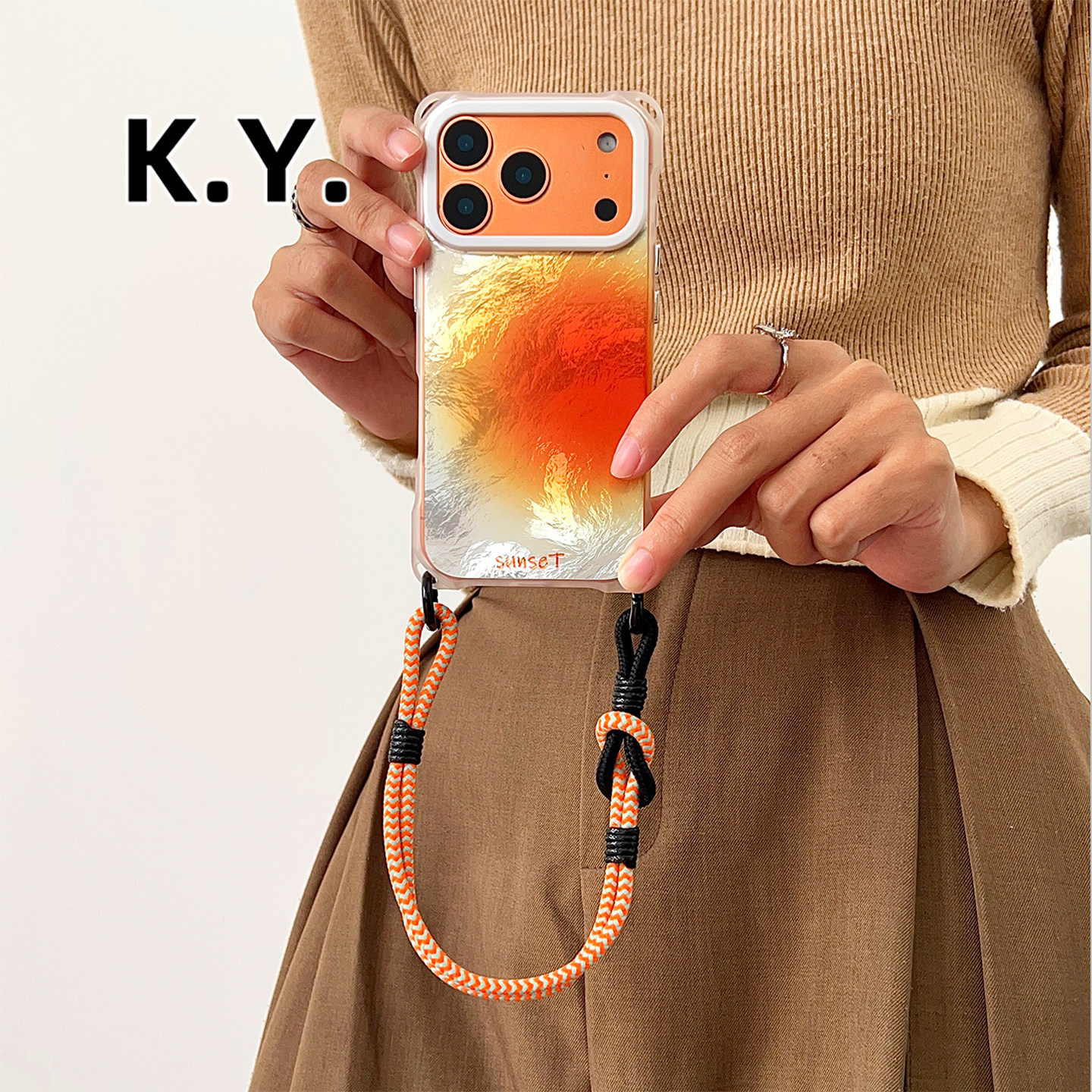 冰山落日适用于苹果17promax手机壳挂绳斜挎华为mate80promax艺术苹果16pro手提腕带小米17pro保护壳防摔硬壳