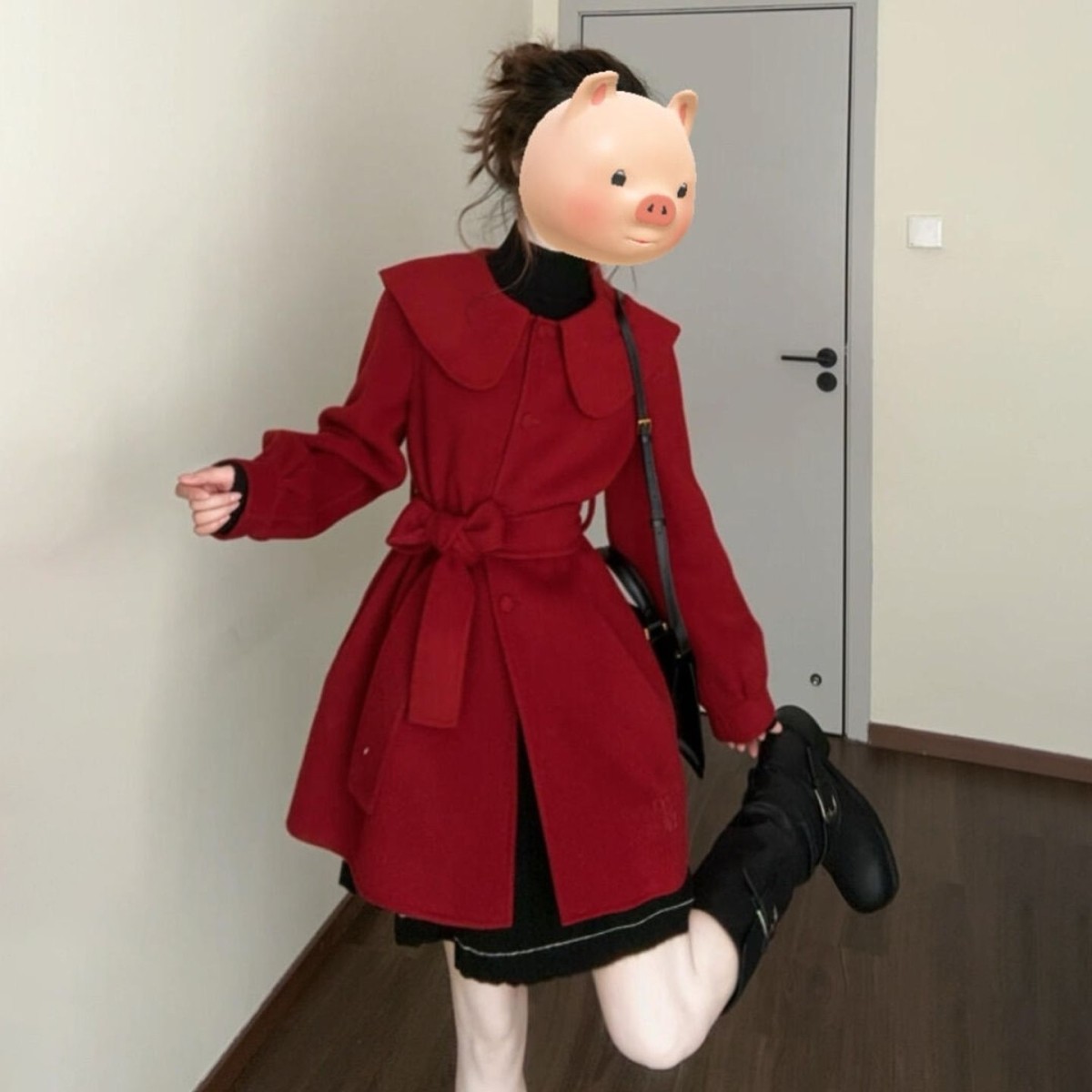 新年减龄红色娃娃领毛呢外套女2026冬季新款短款系带收腰呢子大衣,女装/女士精品,短外套,淘宝优惠券,粉丝福利购,淘宝优惠卷