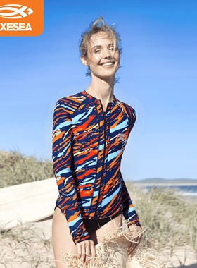 AXESEA女分体长袖潜水服泳衣速干防晒海潮水母衣冲浪上衣丨Tides