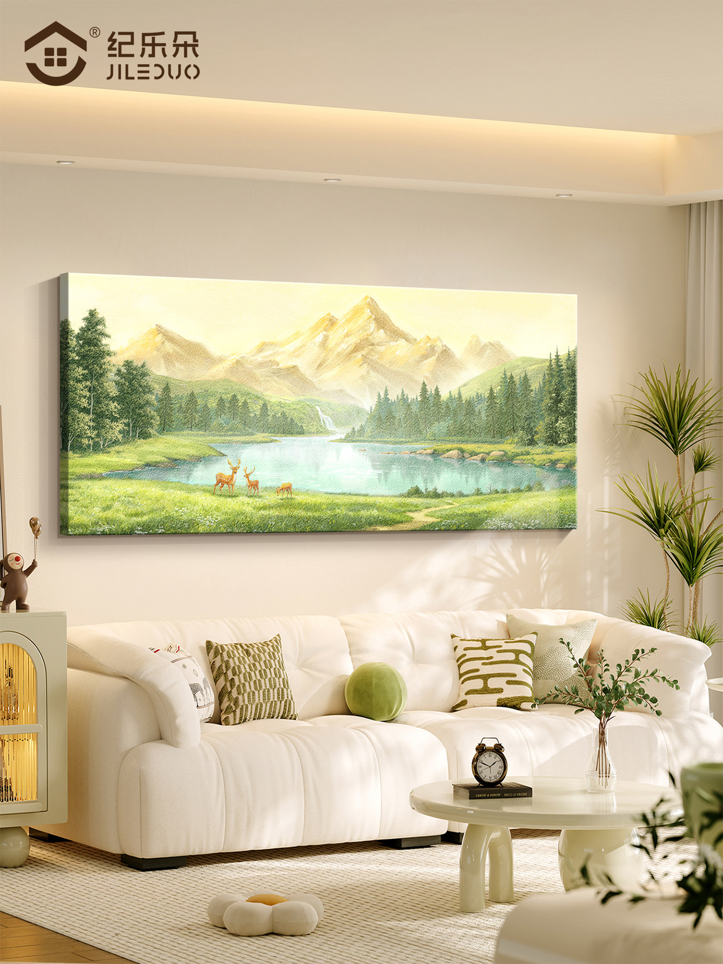 聚宝盆山水画靠山图客厅挂画新款肌理感砂岩画沙发背景墙壁装饰画