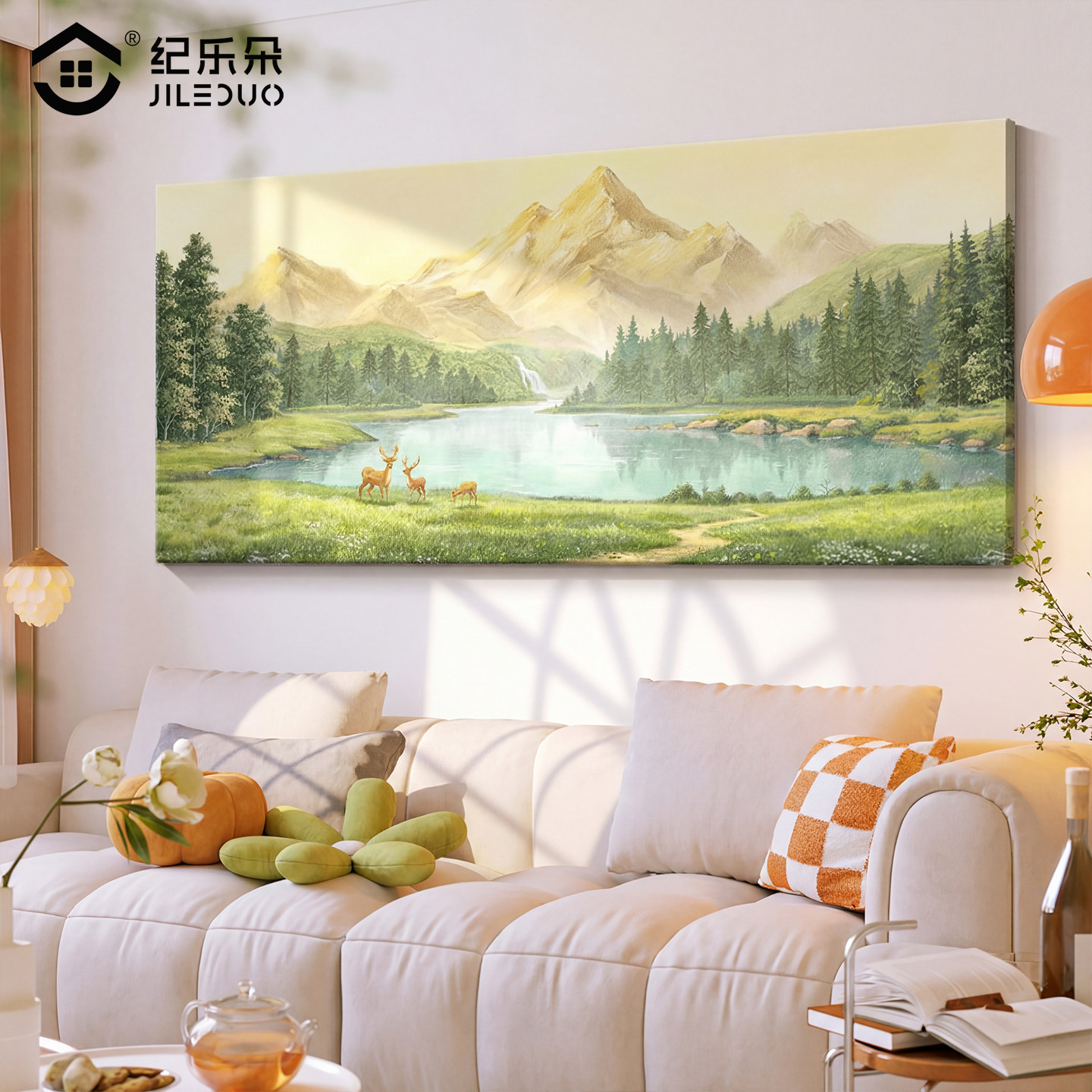日照金山风景画客厅聚财挂画新款肌理感砂岩画沙发背景墙壁装饰画
