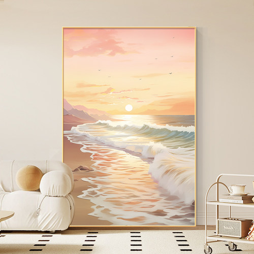 海上日出客厅装饰画奶油风海浪沙发背景墙挂画日出东方入户玄关画