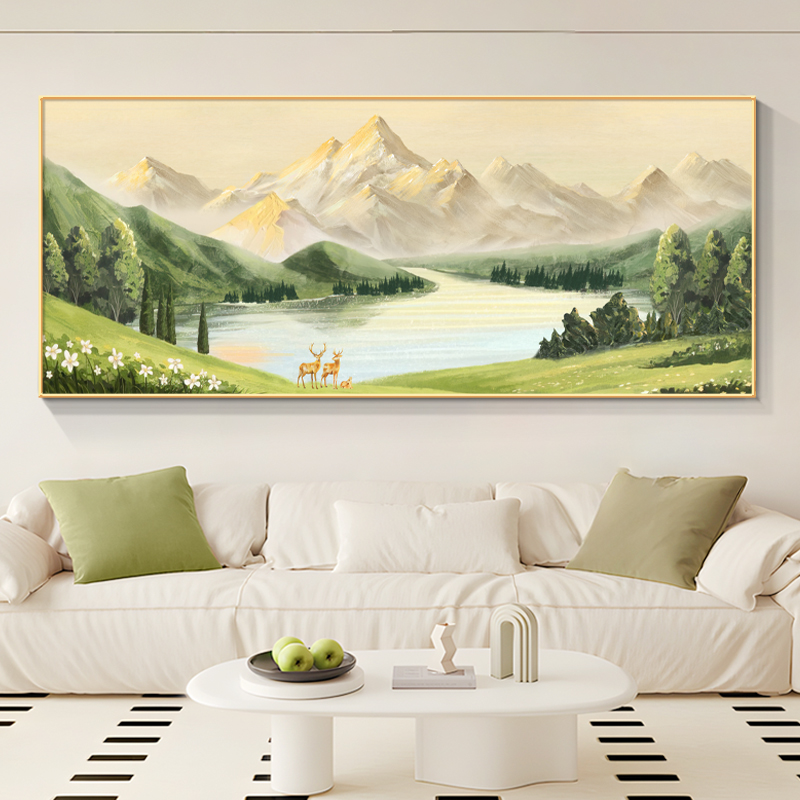 聚宝盆山水风景画客厅装饰画日照金山沙发背景墙挂画餐厅东墙壁画