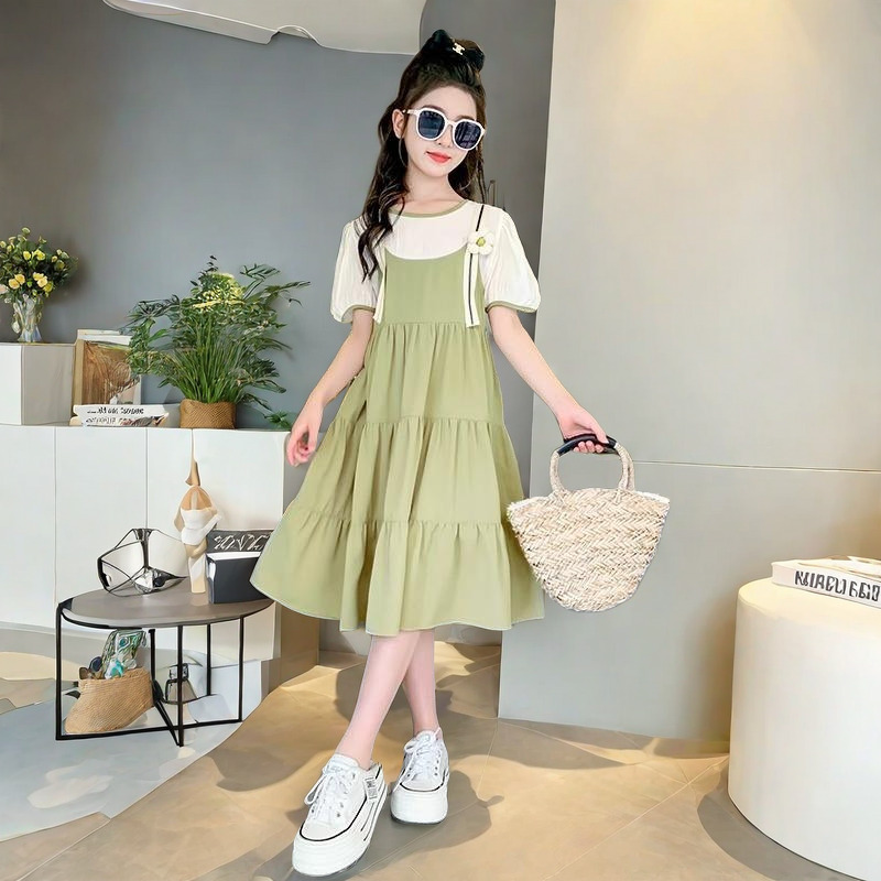 女童连衣裙夏装2025新款女孩夏季雪纺公主裙童装儿童假两件吊带裙