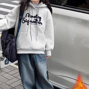 加绒女童连帽卫衣秋冬装2025新款女大童超好看上衣女孩初中生外套