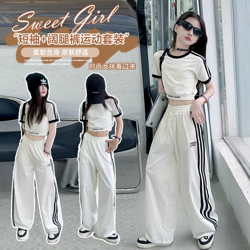 女童夏装短袖套装薄款大儿童爵士舞衣服女孩夏季运动表演舞蹈走秀