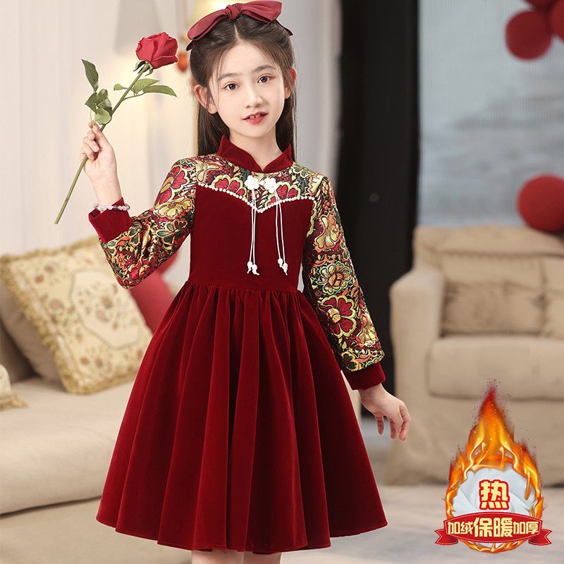 儿童旗袍秋冬季新年衣服过年服