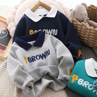 男童卫衣加绒秋装2025冬儿童翻领