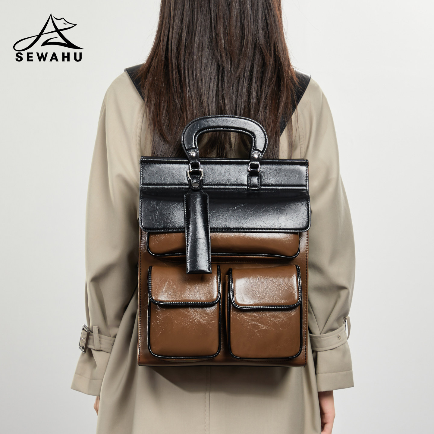 小众时尚通勤女双肩包撞色2025新款高级感百搭上班电脑大容量背包