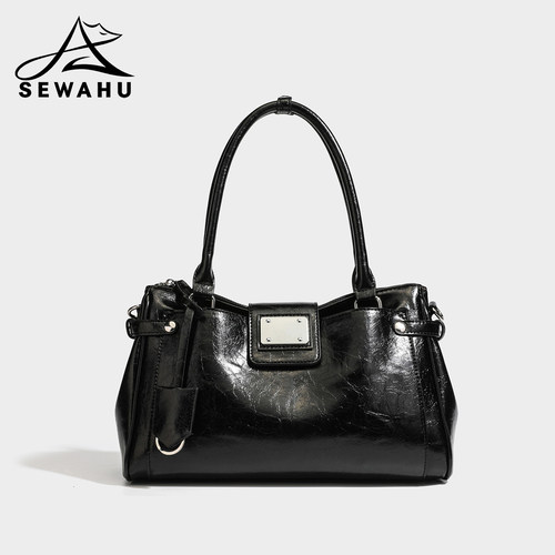 SEWAHU秋冬新款油蜡皮裂纹手提包