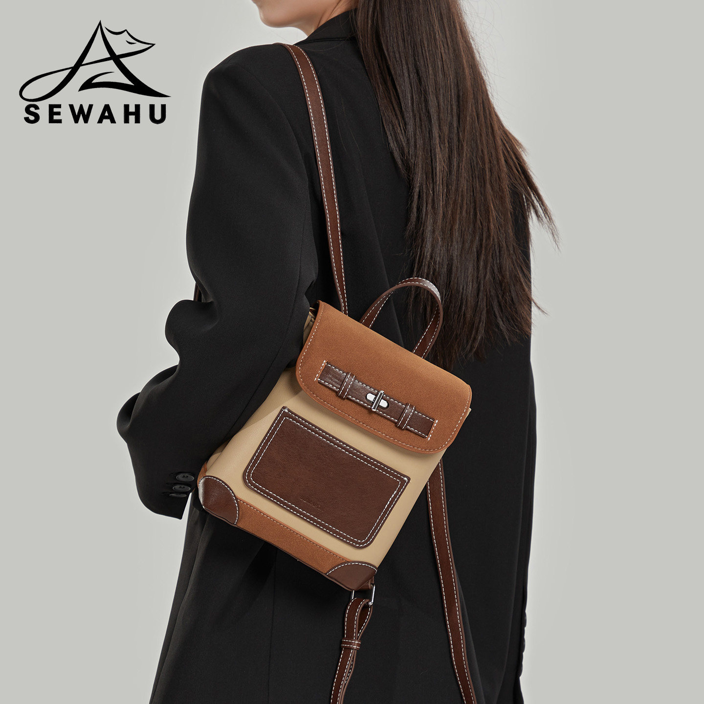 皮质双肩包女2026新款轻便旅游高级感小众日常通勤百搭女士小背包