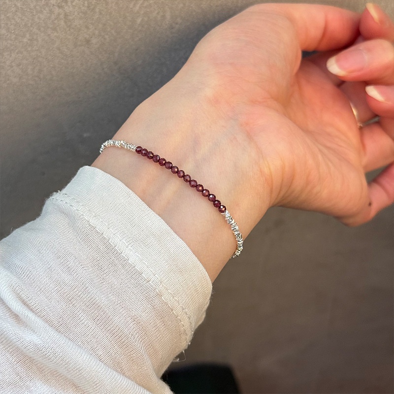 美汝仙 纯银石榴石小鱼碎银子手链女手工设计时尚轻奢精致手饰轻