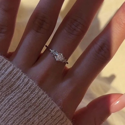 美汝仙 纯银镶指女柏林情书款简约轻奢精致高级感推拉指环轻奢高