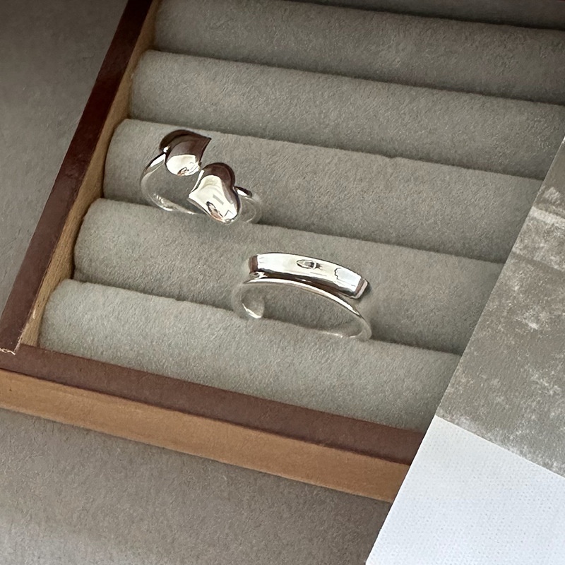美汝仙 纯银波浪戒指女韩版简约时尚气质百搭开口设计指环组合叠