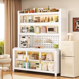 碳钢餐边柜厨房一体靠墙多层置物架收纳柜防尘落地多功能碗碟橱柜