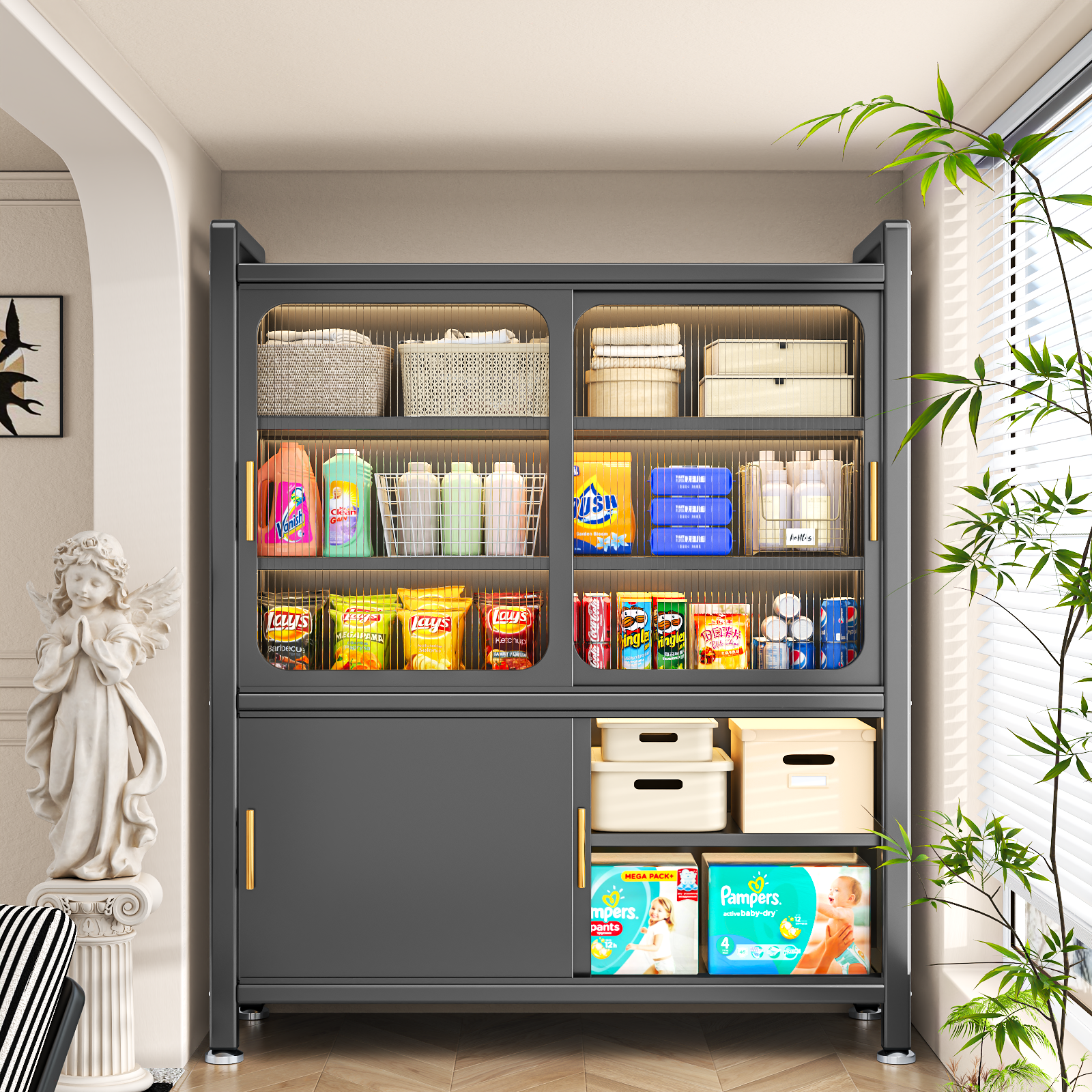 阳台收纳柜大容量多层家用置物柜一体落地置物架钢制防晒杂物收纳,住宅家具,阳台柜,淘宝优惠券,粉丝福利购,淘宝优惠卷