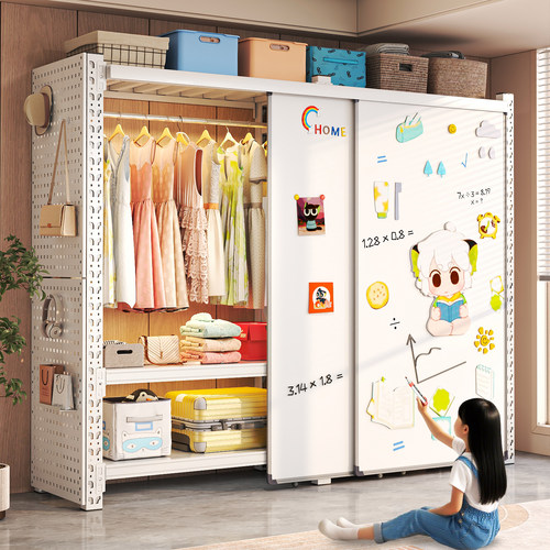 开放式衣架家用卧室带门简易组装落地衣柜出租房2025新款货架衣柜