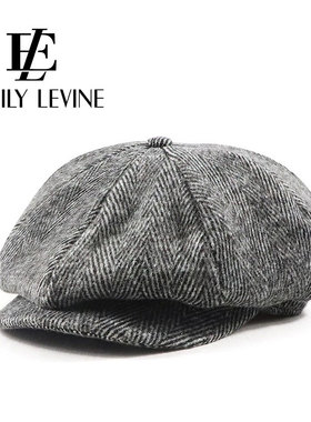 EMILY LEVINE复古八角帽男女秋冬人字纹贝雷帽保暖画家帽报童帽