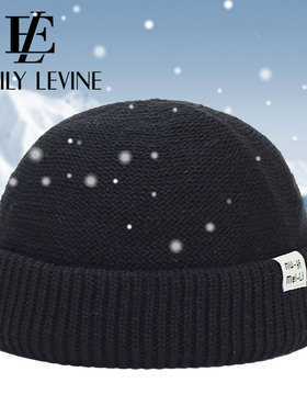 EMILY LEVINE黑色针织瓜皮帽男秋冬潮牌冷帽复古百搭毛线帽地主帽