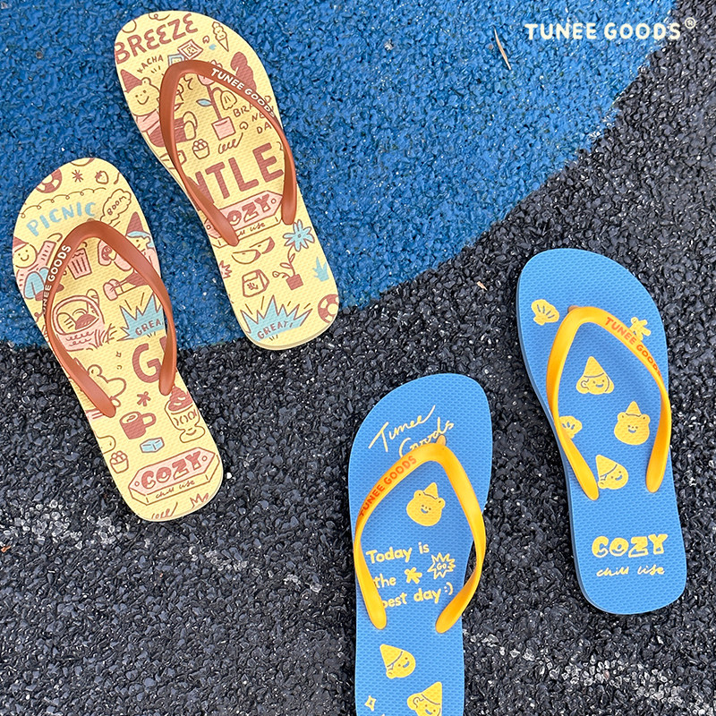 TUNEEGOODS 彩色时尚人字拖 小众插画度假百搭休闲夹脚拖鞋