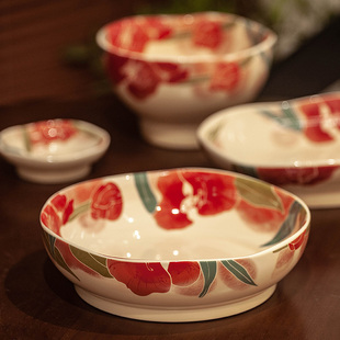 好看的盘中古复古盘子深盘菜盘子陶瓷复古碗碟瓷盘子汤盘鱼盘圆盘