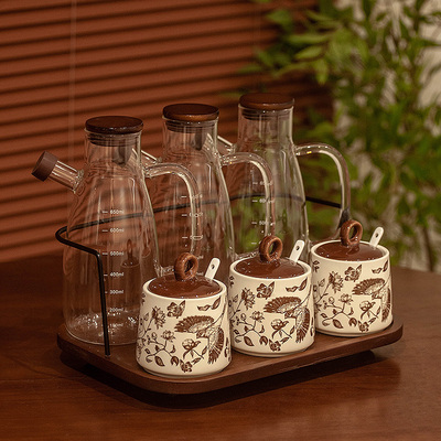 吴猪猪中古风厨房调味罐收纳套装