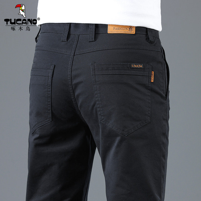 啄木鸟纯棉休闲裤男款2026年春秋季新款长裤直筒修身商务夏季西裤
