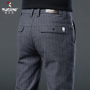 新款 2026春季 直筒商务轻奢条纹修身 弹力长裤 啄木鸟休闲裤 男款 男士