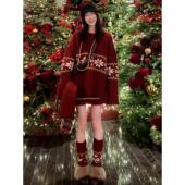 巨好看红色毛衣针织连衣裙子女秋冬季 2025新款 跨年穿搭一整套韩系