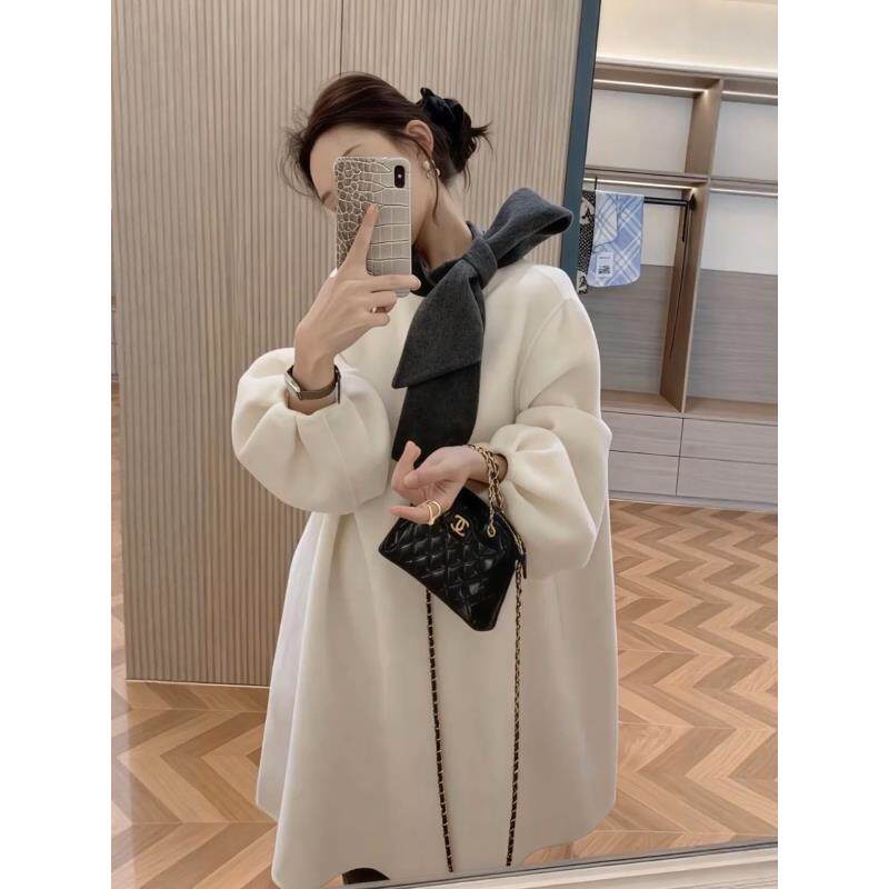 赫本风蝴蝶结毛呢连衣裙小个子