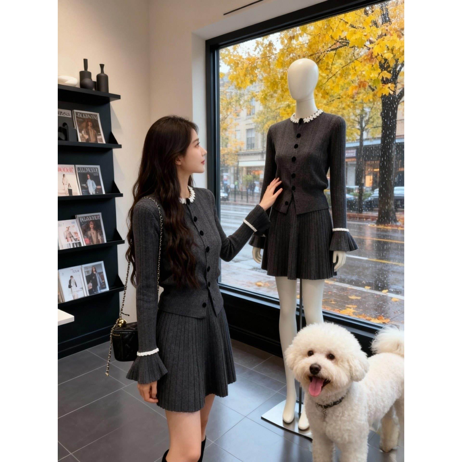 韩系学院风套装女2025秋冬高级感显瘦修身针织衫外套半身裙两件套,女装/女士精品,时尚套装,淘宝优惠券,粉丝福利购,淘宝优惠卷